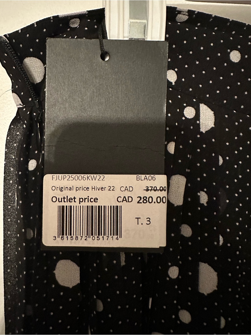 The Kooples Black Pleated Polka Dot Maxi Skirt Velvet Sash Belt Lined 3 Large - Picture 7 of 9